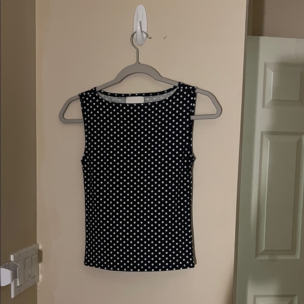 Reformation Dark Blue and White Polka Dot Tank Top
